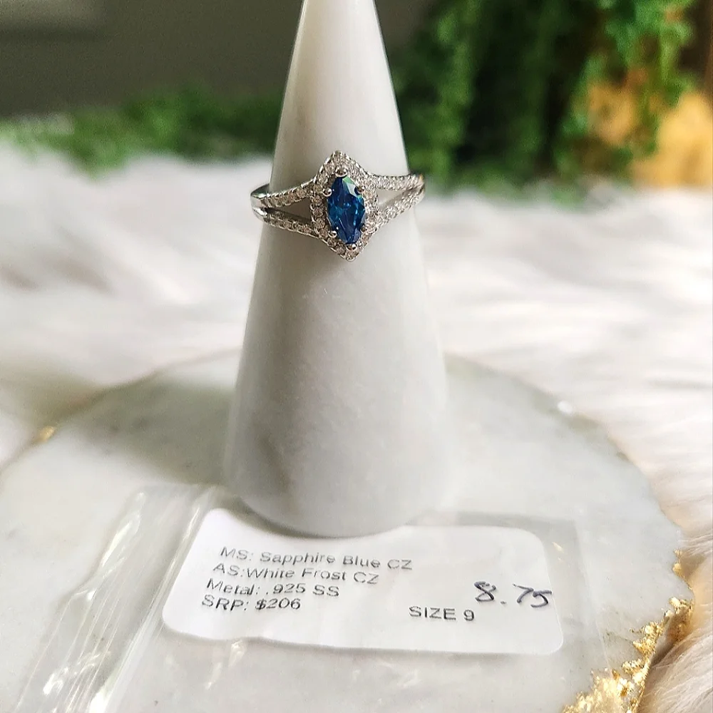 NWT Ryze Sapphire Blue Cubic Zirconia .925 Sterling Silver Ring - Size 8.75 - Picture 6 of 9